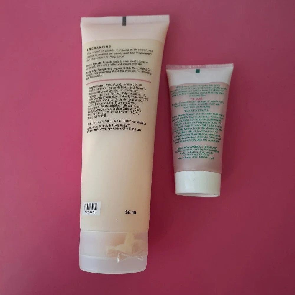 Bath & Body Works SWEET PEA Creamy Body Wash Set Vintage Pleasures 8oz & 1.7oz